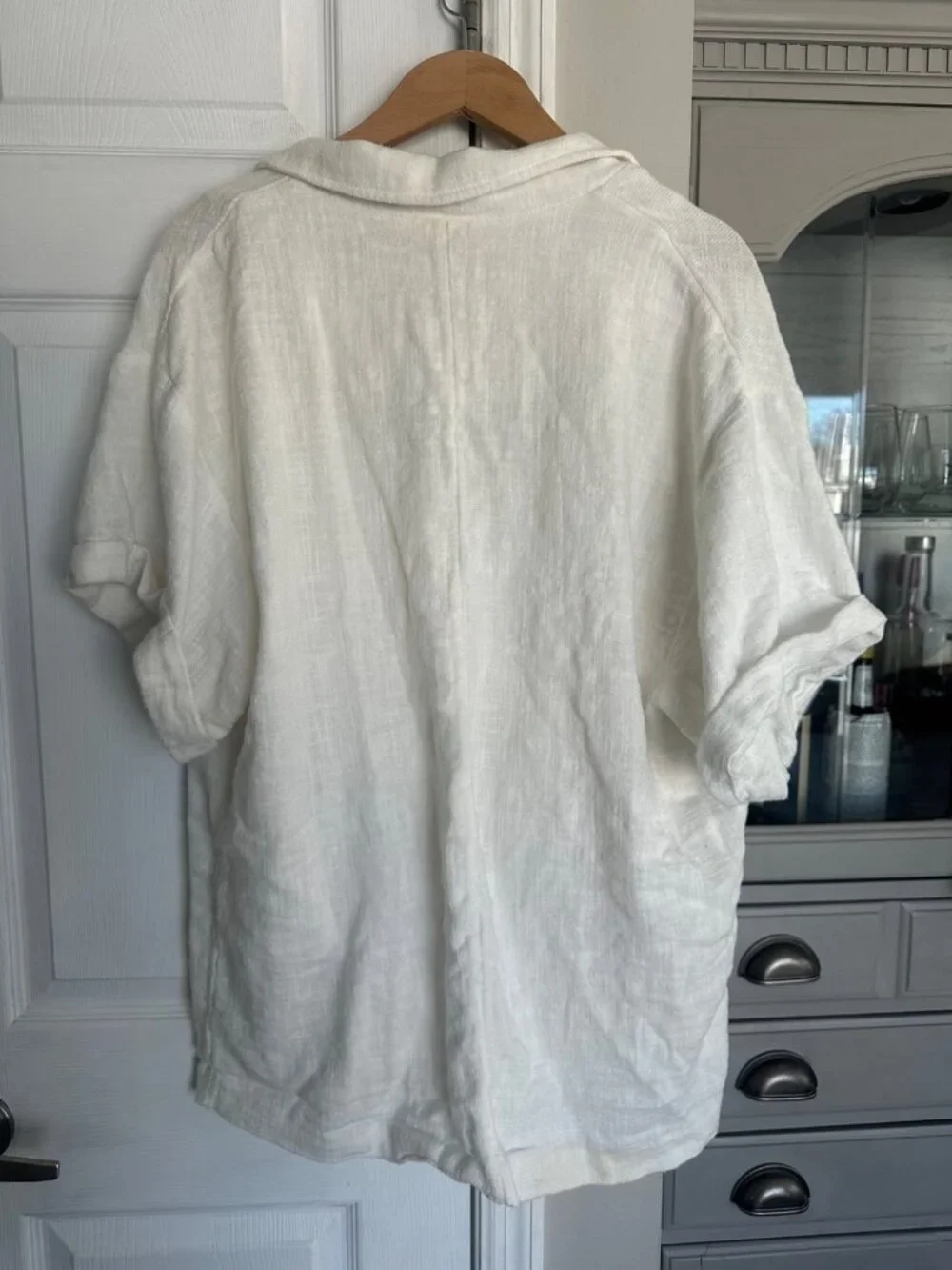 Free People M Without Trying Short Sleeve Pockets Blazer Tunic in Cream Ivory